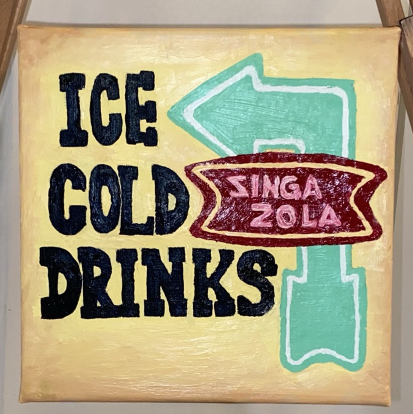 Mini hand-painted vintage-retro style metal sign on canvas