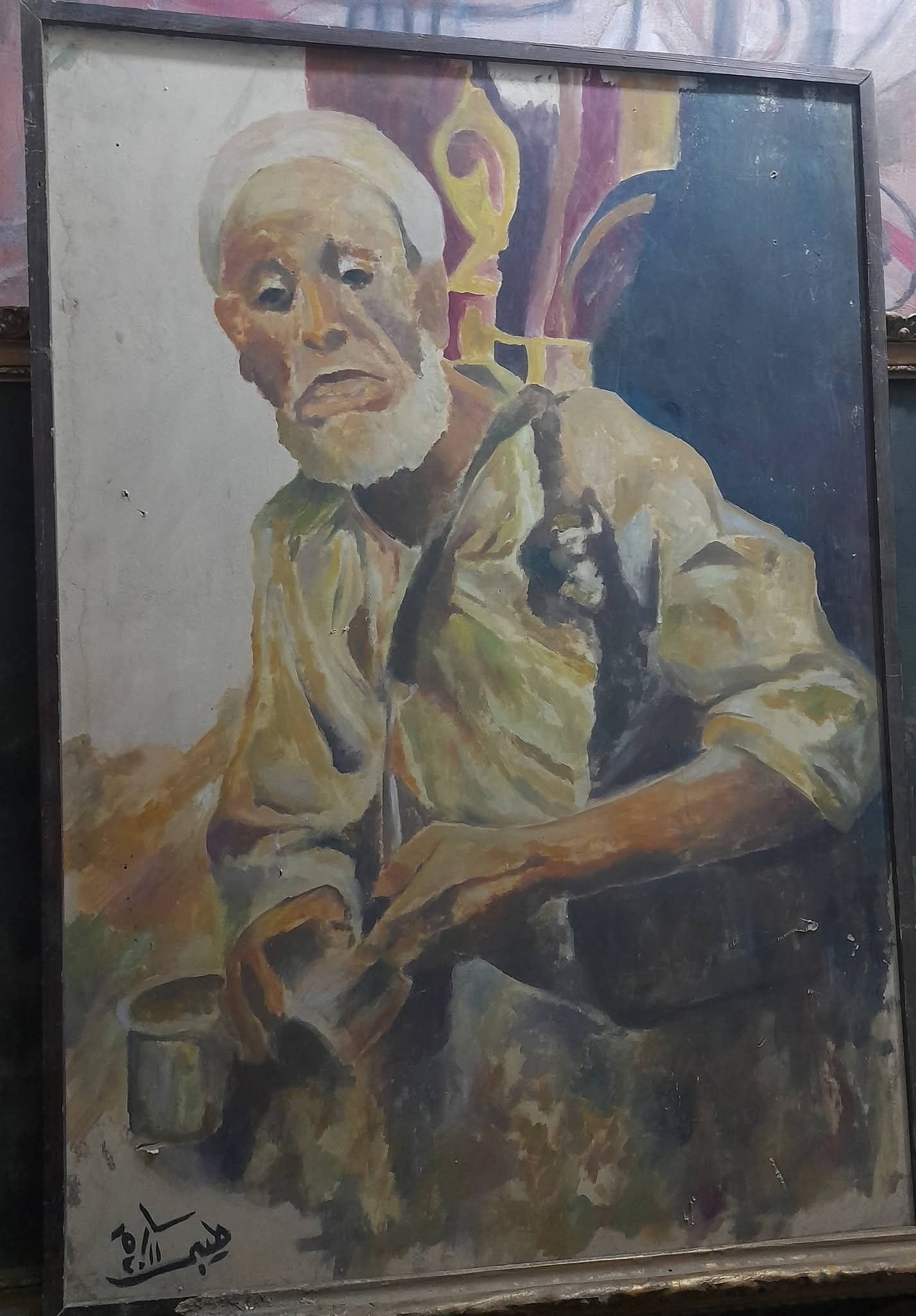   ساره طيبه       Elderly Man with Cup - Oil on Wood 